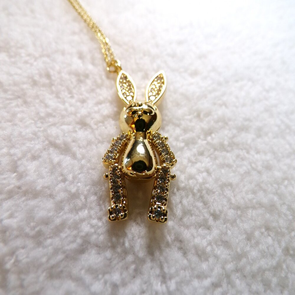 Moving Articulating Rabbit Pendant Necklace 18" - Picture 4 of 7